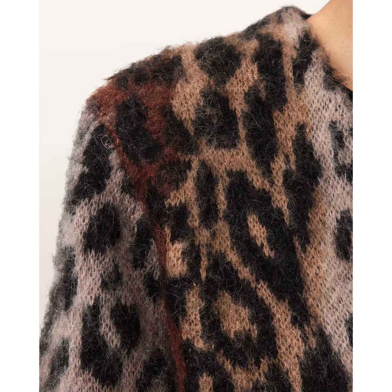 AllSaints Wick Leopard Jacquard Cropped Cardigan image number 2
